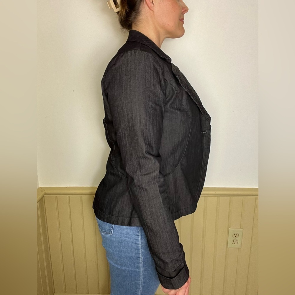 Industry PacSun Denim Jacket Gray Blazer Button Rouched Collar Women’s Large - Picture 5 of 9